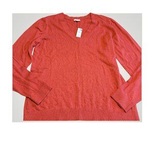 Talbots Sweater Womens Large Red/Orange V Neck Pullover Soft Knit Cotton Blend